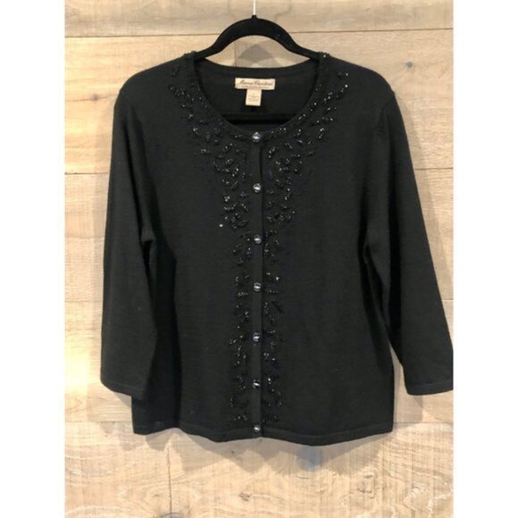 Marisa Kristina women black merino wool cardigan size L - Picture 3 of 11
